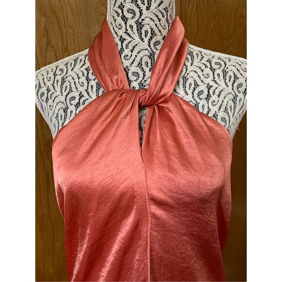Nanushka Twist Front Satin Halter‎ Dress Peachy Copper Size M - Picture 4 of 12